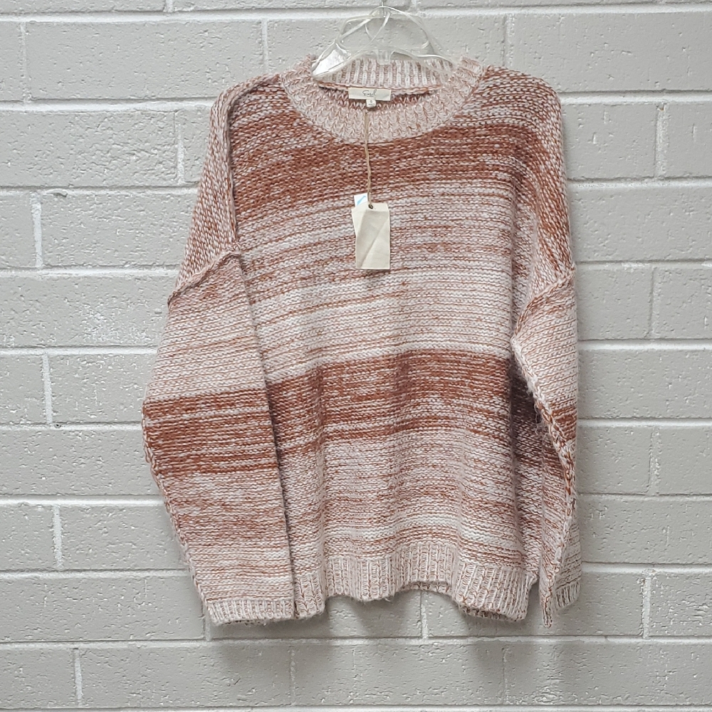 3/$20 Easel Striped Knit Sweater - Brown and Cream